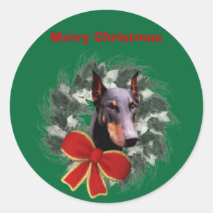 Adesivo Redondo Doberman E Wreath Natal Sticker