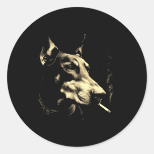 Adesivo Redondo Doberman fumando cigarro grunge vintage meme 90s