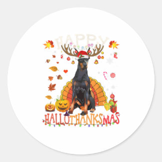 Adesivo Redondo Doberman Happy Hallothanksmas Halloween
