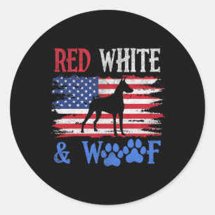 Adesivo Redondo Doberman Pinscher American Flag Usa Red White E