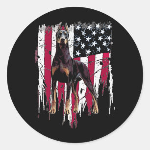 Adesivo Redondo Doberman Pinscher Bandeira Americana EUA Incrível