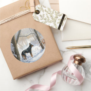 Adesivo Redondo Doberman Pinscher Deixa-o nevar no Natal