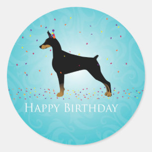 Adesivo Redondo Doberman Pinscher Happy Birthday Design