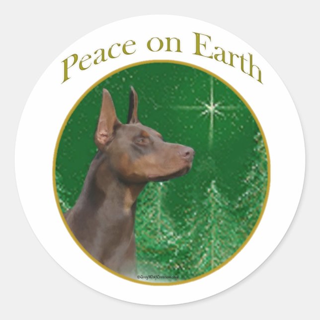 Adesivo Redondo Doberman Pinscher Peace (Frente)