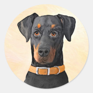 Adesivo Redondo Doberman Pinscher Pintura Original Descortada