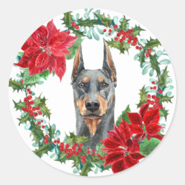 Adesivo Redondo Doberman Pinscher Poinsettia Holly Holiday