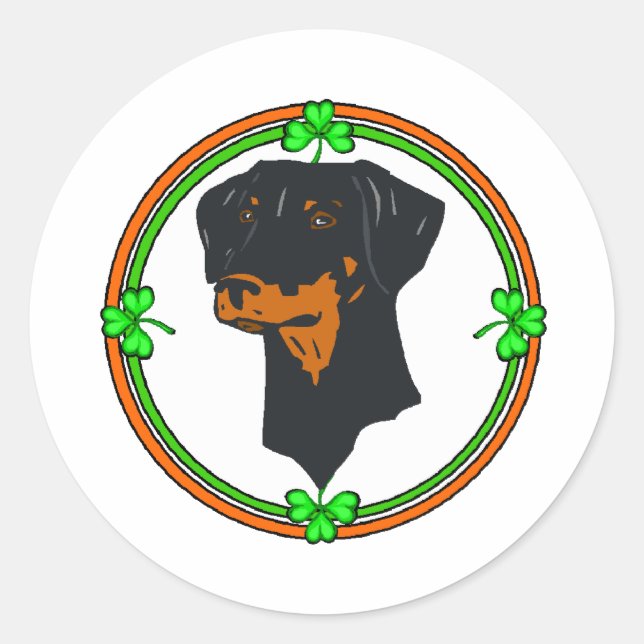 Adesivo Redondo Doberman Pinscher St Patricks (Frente)