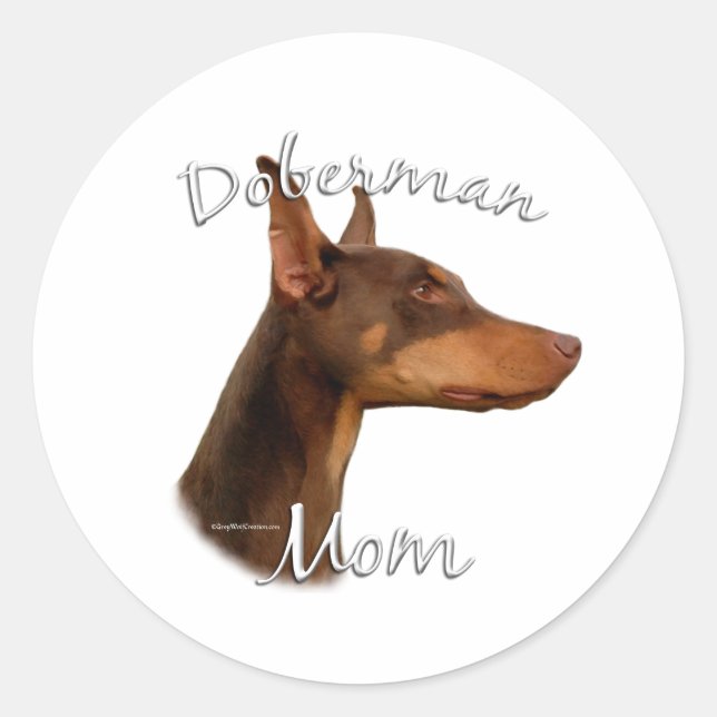 Adesivo Redondo Doberman Pinscher (vermelho) Mãe 2 (Frente)