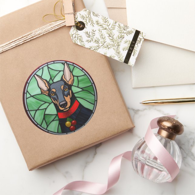 Adesivo Redondo Doberman Pinscher - Vidro De Vidro (Presentear)