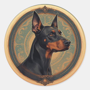 Adesivo Redondo Dobermann Majestoso em Círculo Artístico Ornamenta