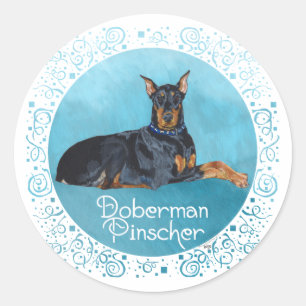 Adesivo Redondo Dobermann Preto