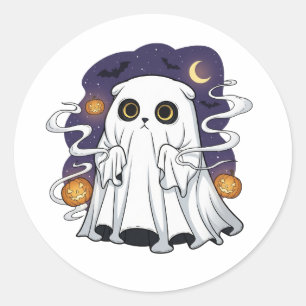Adesivo Redondo Dobro Dispersado - Ghost Cat Halloween Dourado Esc