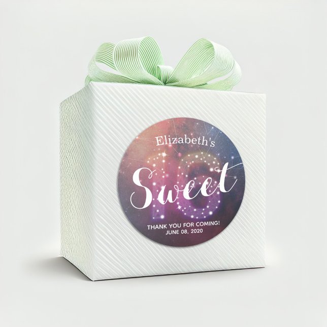 Adesivo Redondo Doce 16º Aniversário Obrigado Estrelas Constelaçõe (Criador carregado)