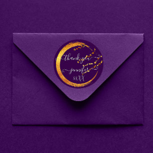 Adesivo Redondo Doce 16º Obrigado Data Noiva Roxo Dourado Mel