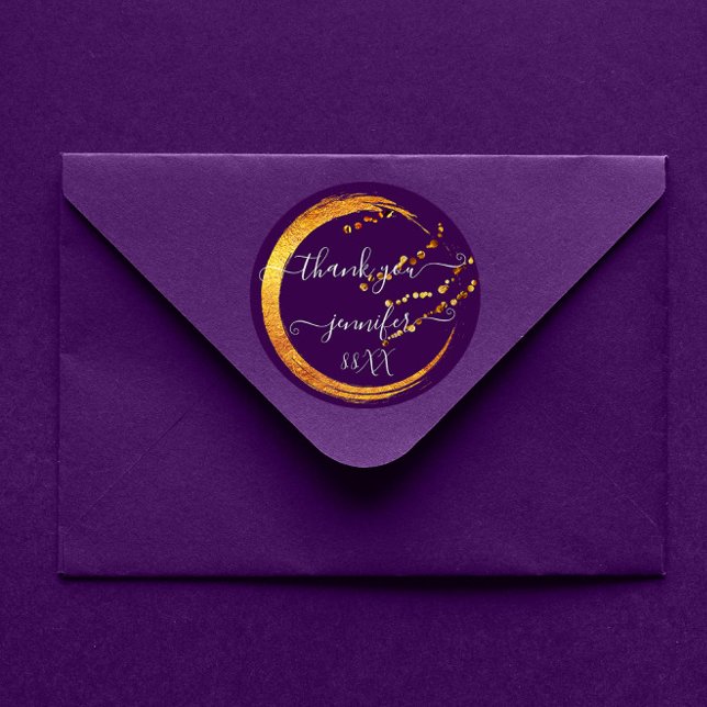 Adesivo Redondo Doce 16º Obrigado Data Noiva Roxo Dourado Mel (Criador carregado)