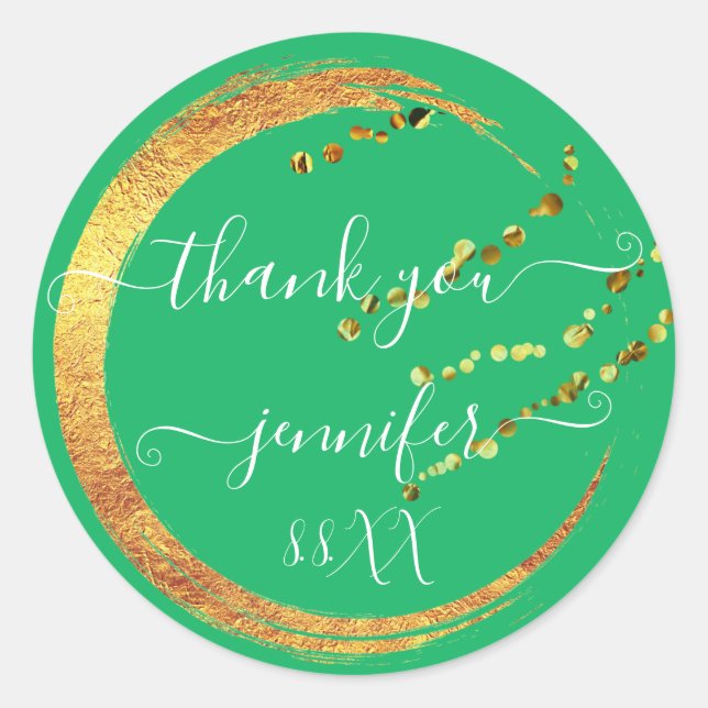 Adesivo Redondo Doce 16º Obrigado Data Noiva Verde Dourado Mel  (Frente)