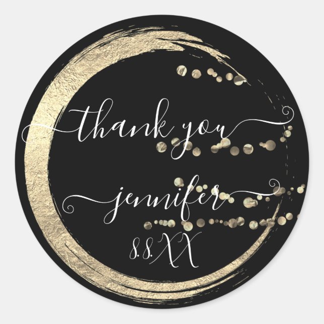 Adesivo Redondo Doce 16º Obrigado Dourado Salve a Data Preto (Frente)