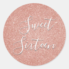 Adesivo Redondo Doce 16 Aniversário - Rosa Dourado Brilhante Rosa