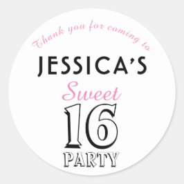 Adesivo Redondo Doce 16 Festa de aniversário Rosa Cinzenta Moderna