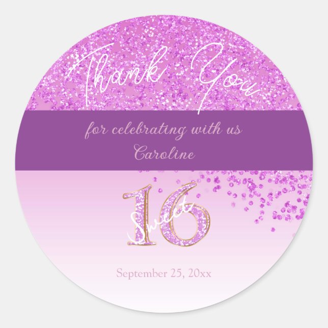 Adesivo Redondo Doce 16 Obrigado A Cair Da Lente Rosa (Frente)