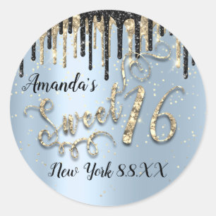 Adesivo Redondo Doce 16° partido Stars Dourado Confetti Enfumaçado