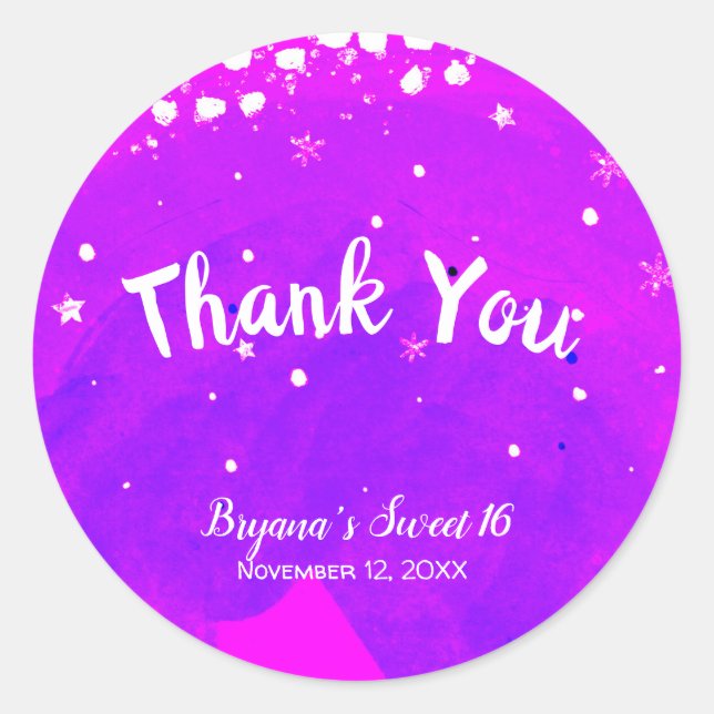 Adesivo Redondo Doce 16 Púrpura Trendy Modern Party Favor (Frente)