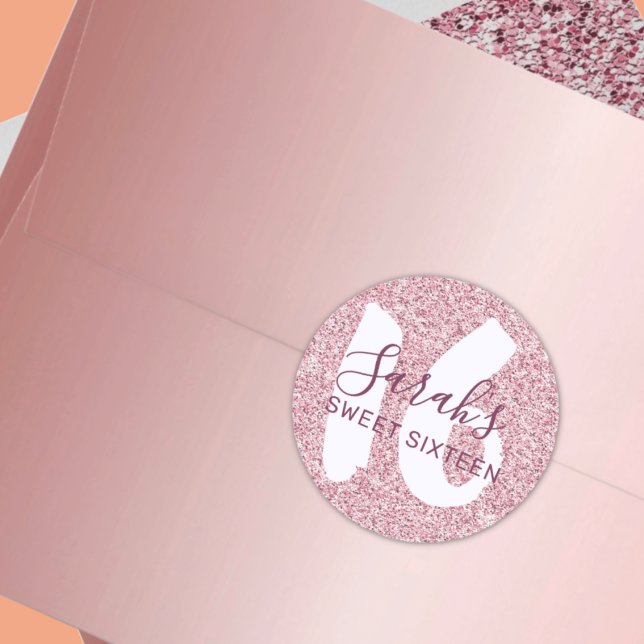 Adesivo Redondo Doce 16 Rosa Espumante Cinza-Brilhante Favor de An (Criador carregado)