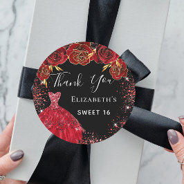Adesivo Redondo Doce 16 roupas vermelhas pretas florais Obrigado