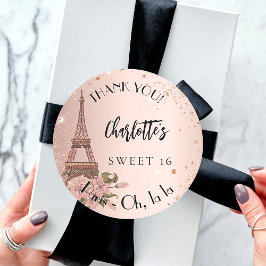 Adesivo Redondo Doce 16 Torre Eiffel Paris obrigado você