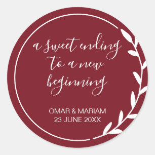 Adesivo Redondo Doce Acabando Novo Casamento Vermelho Cabernet Ini
