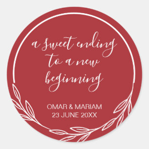 Adesivo Redondo Doce Acabando Novo Casamento Vermelho De Escarlet 