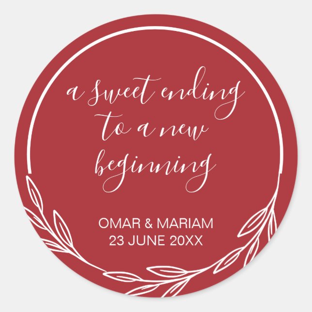 Adesivo Redondo Doce Acabando Novo Casamento Vermelho De Escarlet  (Frente)