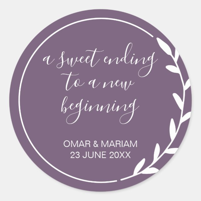 Adesivo Redondo Doce Acabando Novo Casamento Violeta Começo (Frente)
