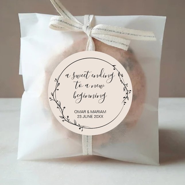 Adesivo Redondo Doce Acabar com o novo Elegante Botânico Inicial (Criador carregado)