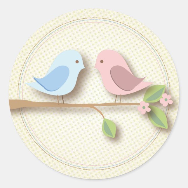 Adesivo Redondo Doce Birdie Twin Boy Chá de fraldas Sticker (Frente)