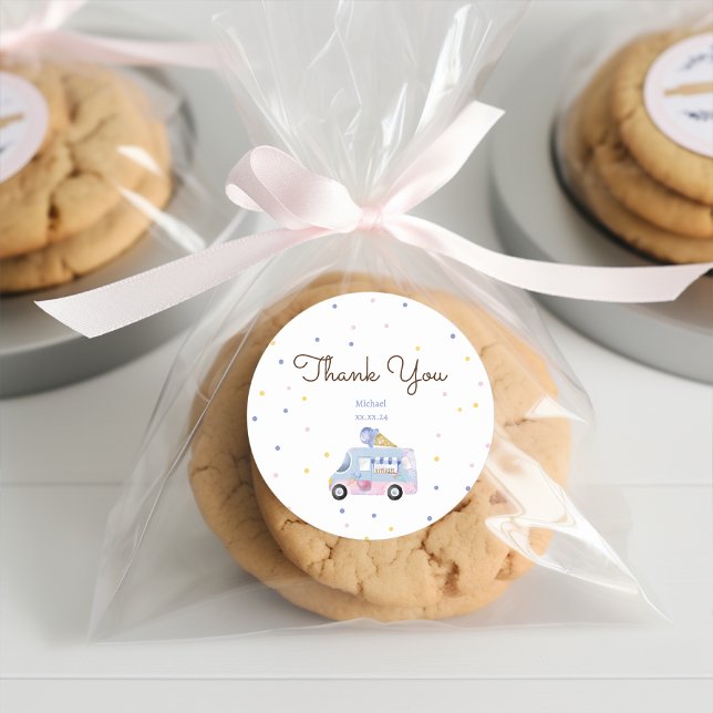 Adesivo Redondo Doce caminhão de um sorvete obrigado você (Criador carregado)