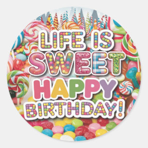Adesivo Redondo Doce Candyland Birthday Design - Divertido e Color