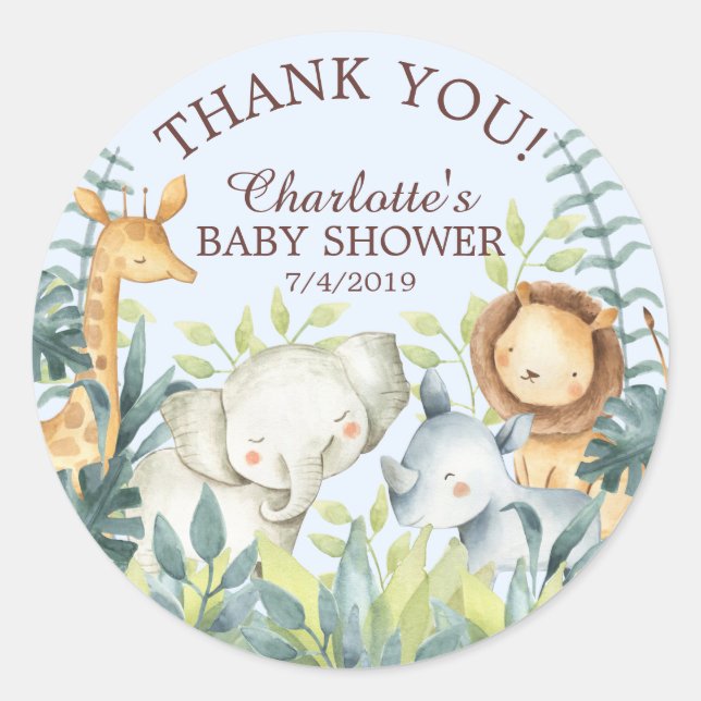 Adesivo Redondo Doce Chá de fraldas Da Selva Obrigado Favor Sticke (Frente)