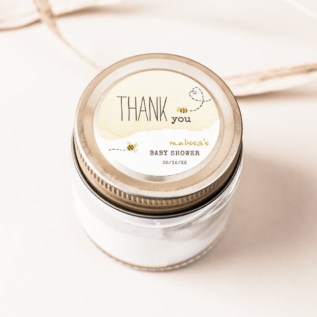 Adesivo Redondo Doce Chá de fraldas De Abelhas De Bumble Obrigado (Criador carregado)