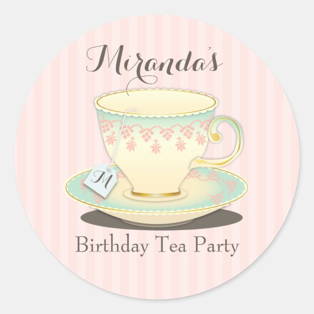 Adesivo Redondo Doce Chic Birthday Teacup Tea Party Sticker (Frente)