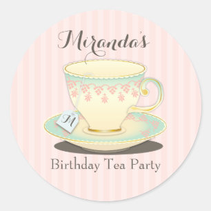 Adesivo Redondo Doce Chic Birthday Teacup Tea Party Sticker
