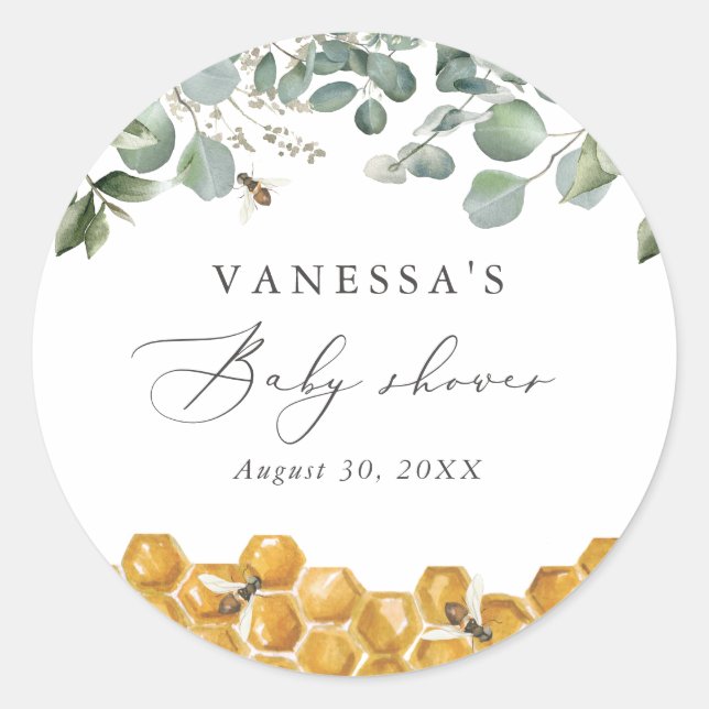 Adesivo Redondo Doce como Chá de fraldas Verde da Abelha (Frente)