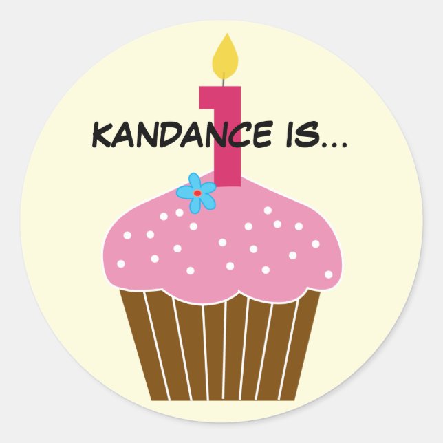 Adesivo Redondo Doce Cupcake Primeiro Vinheta de Aniversário (Frente)