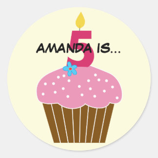 Adesivo Redondo Doce Cupcake Quinto Aniversário