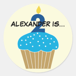 Adesivo Redondo Doce Cupcake Segundo Vinheta de Aniversário