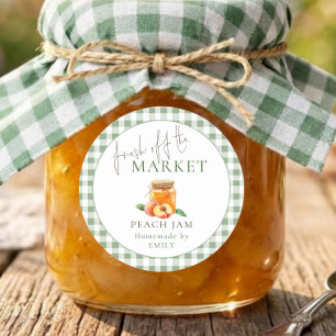 Adesivo Redondo Doce de Pêssego Market Sage Gingham Chá de Noiva