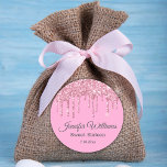 Adesivo Redondo doce dezesseis faíscas cor-de-rosa pingando brilho<br><div class="desc">doce dezesseis faíscas cor-de-rosa pingar luxo brilha no vinheta de aniversário</div>