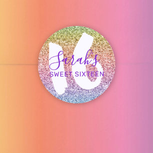 Adesivo Redondo Doce Divertido 16 Rainbow Glitter Sparparte Aniver
