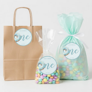 Adesivo Redondo Doce Donut de Aniversário de 1 ano Pastel Azul