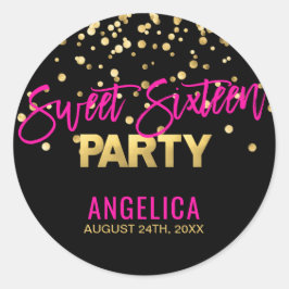 Adesivo Redondo Doce Dourado preto personalizado DEZESSEIS 16 do